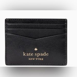 Kate Spade Staci Small Slim Card Holder in Pebbled Black Leather